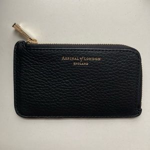 Aspinal of London Zipped Card and Coin Holder in Black Pebble